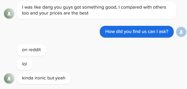 Customer found via Reddit using MentionPing